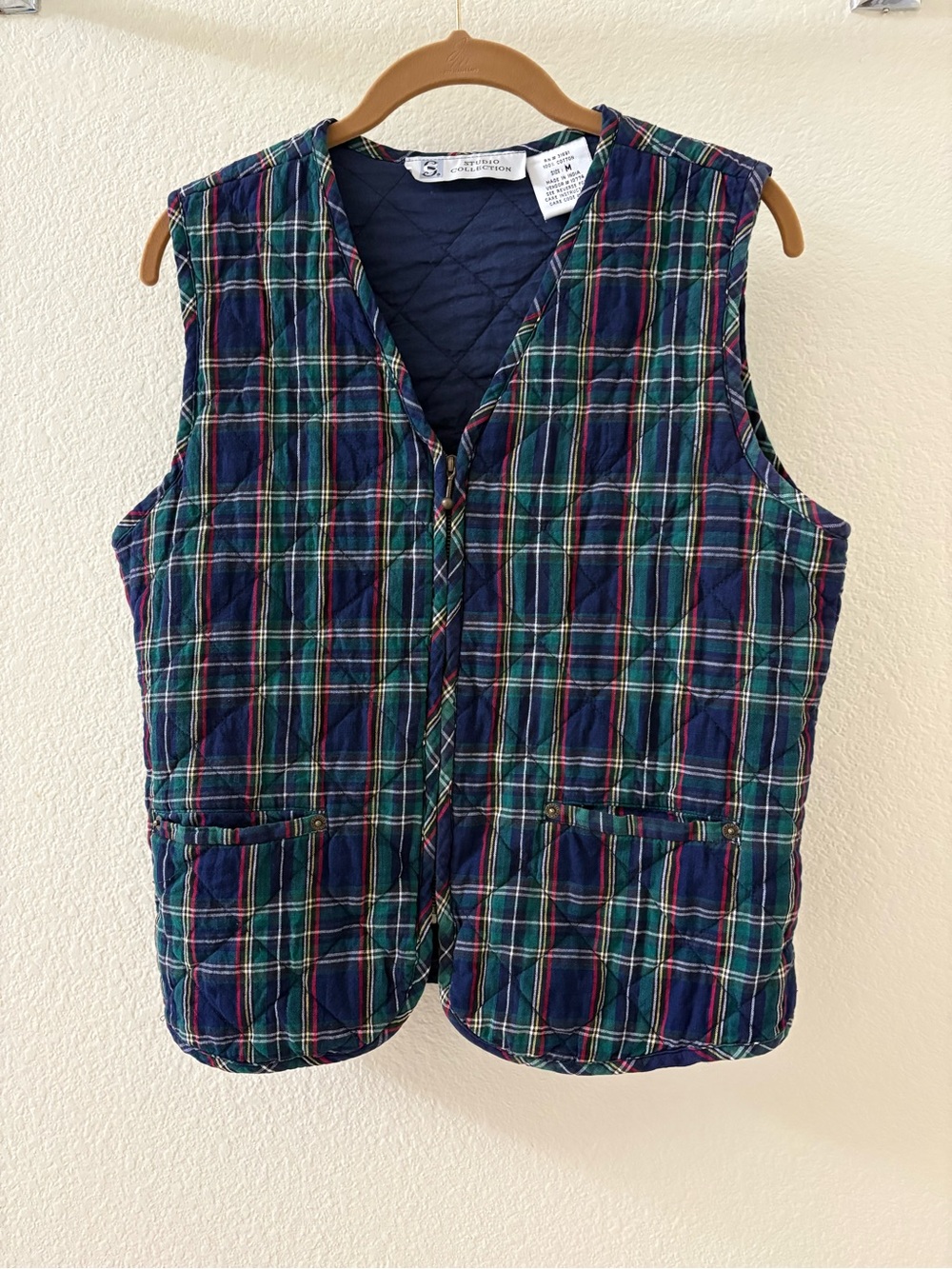 Vintage Studio Collection Scottish Plaid Vest Blue Green Red